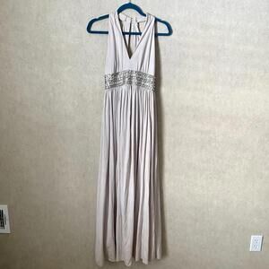 VICTORIA ROYAL LTD beige gray empire waist maxi formal dress sz 8